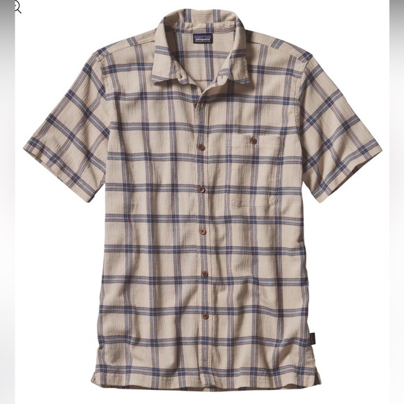 Patagonia Men's A/C Short Sleeve Plaid Gauze Button Up Shirt Size Large Organic - Picture 1 of 8